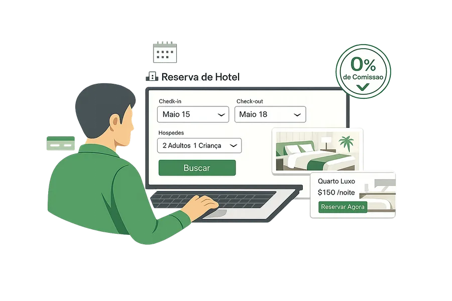 Motor de reservas QuartoVerde — pesquisa de quartos, calendário de disponibilidade e checkout direto